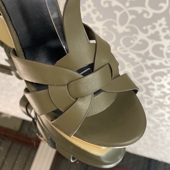 Open Toe Stiletto Platform Sandals knot detail in Green Faux Leather - Picture 5 of 7